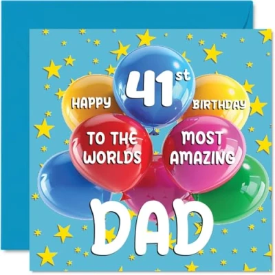 Afbeelding van 41st Dad Birthday Card &#039;s werelds meest geweldige Vader Gelukkige 41e verjaardagskaart voor van zoon dochter, 145mm x Leeftijd 41 Eenenveertig Wenskaarten Papa