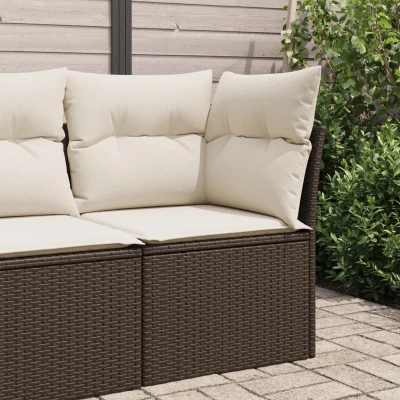 Afbeelding van Tuinhoekbank met kussens poly rattan bruin