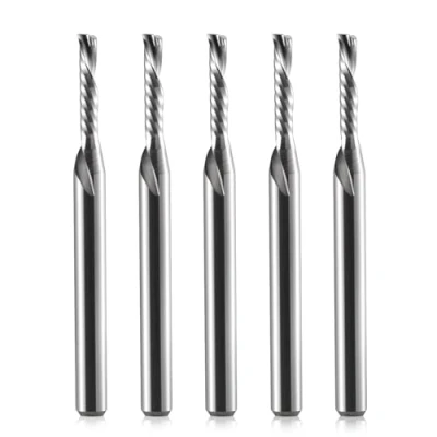 Afbeelding van Timelee 1/8 inch schachtdiameter 2mm CED 10mm CEL 1 fluit enkele downcut spiraalvormige eindmolen CNC freesbit voor acryl, PVC, MDF, aluminium verpakking van 5