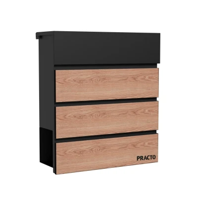 Afbeelding van Practo Garden Brievenbus Wandbrievenbus Cannes Met Krantenhouder Zwart Houtlook