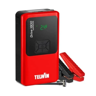 Afbeelding van Telwin Drive 1800 Compressor 12 V, draagbaar, ultracompact, multifunctioneel, lithium, voor auto&#039;s, motorfietsen, boten met geïntegreerde compressor, powerbank en ledlicht, A