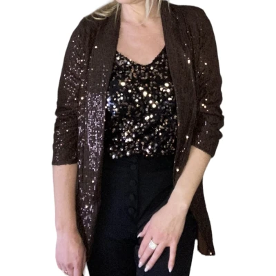 Afbeelding van Blazer, glitter, donkerbruin, one size