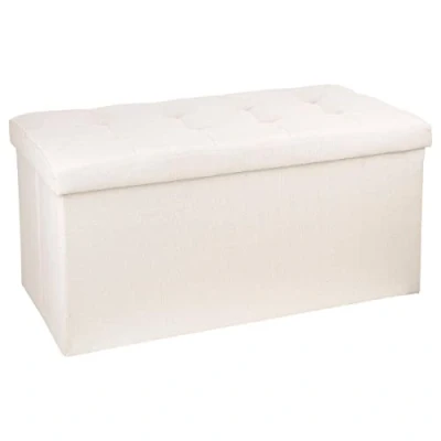 Afbeelding van Atmosphera Poef/hocker/voetenbankje opbergbox beige PU/MDF 76 x 38 cm Poefs