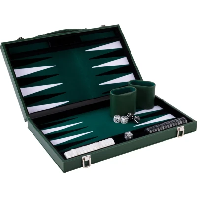Afbeelding van Longfield Games Backgammon 18 inch groen/ zwart/ wit ingelegd vilt