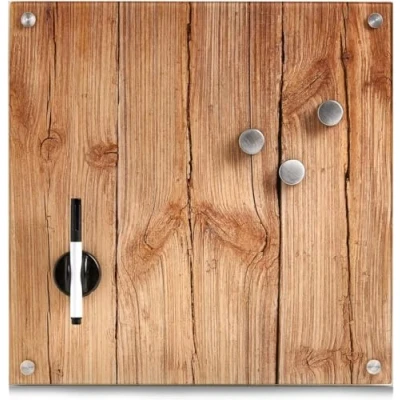Afbeelding van Magneetbord van glas in houtlook, wandbord voor notities, whiteboard, koelkastplanner, 40 x cm
