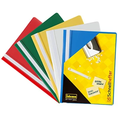 Afbeelding van Idena 307007 snelhechter A4, van kunststof, 10 stuks, 5 kleuren, 2 x blauw/wit/geel/groen/rood