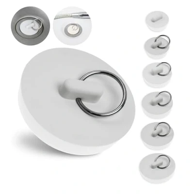 Afbeelding van Universele stopset, 6 stuks met alle maten, in wit, rubberen afvoerstoppen voor 1 1/8 inch tot 7/8 ventielbovenstukken, afvoerstop wastafel, wastafelstop, badkuipstop huishouden