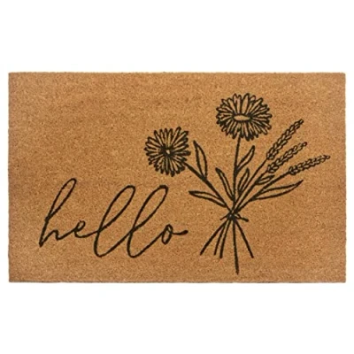 Afbeelding van Hanse Home Kokosdeurmat, voor binnen en buiten, 45 x 75 cm, kokosmat, vuilvangmat, bloemen, Hello Design, antislip, entree overdekte buitenruimtes, natuur