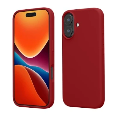 Afbeelding van kwmobile telefoonhoesje geschikt voor Apple iPhone 16 Hoesje met siliconen coating Smartphone case in rabarber rood