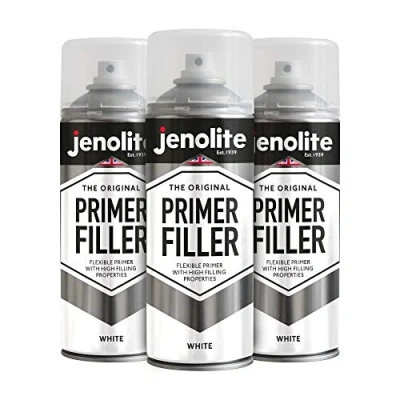 Afbeelding van JENOLITE Primervuller Spuitbusverf WIT Flexibele primer met hoge vuleigenschappen Vult kleine deuken en krassen voor een gladde afwerking 3 x 400 ml