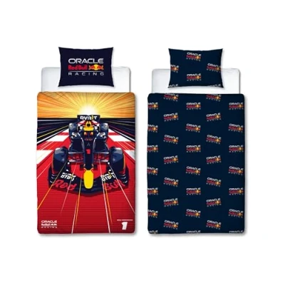 Afbeelding van Character World Oracle Red Bull Racing Officiële eenpersoons dekbedovertrekset Speed Design omkeerbaar 2 zijdig beddengoed inclusief bijpassende kussensloop eenpersoonsbedset Polykatoen