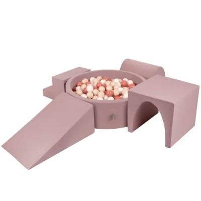 Afbeelding van KiddyMoon Schuimspeelplaats Met Rond Ballenbad (200 Ballen) Ballenbakken Voor Baby&#039;s Speelbad Hindernisbanen, Erika:Pastel Beige/Zalm Roze/Wit