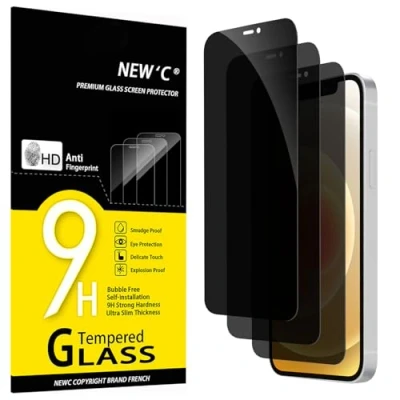 Afbeelding van NEW&#039;C 3 Stuks, Privacy Screen Protector voor iPhone 12/12 Pro (6,1 inch), verbeterde 28 graden smalle privacyhoek, ultraduurzame 9H hardheid, bubbelvrij
