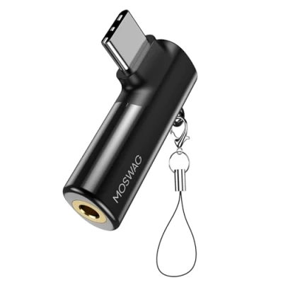 Afbeelding van MOSWAG USB C naar 3,5 mm hoofdtelefoonadapter, DAC type hoofdtelefoon USBC Aux adapter 90 graden hoek, compatibel met Samsung Galaxy S23, S22, S21 Ultra, Huawei P50/40/30, Mate 40/30/20