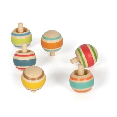 Afbeelding van small foot houten tol set, ideaal om mee te nemen, 6 tollen, activiteit voor kinderen vanaf 3 jaar, 12606