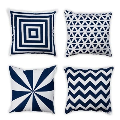 Afbeelding van Penguin Home® 100% katoenen mozaïek dubbelzijdige vierkante kussenhoezen met onzichtbare ritssluiting 45cm x (18&quot;&quot; 18&quot;) (set van 4 marineblauw), 45x45 cm