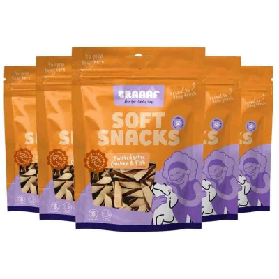 Afbeelding van 5x Braaaf Twisted Bites Hondensnack Kip Vis 85 gr