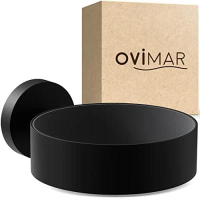 Afbeelding van ovimar föhnhouder Kvitoya roestvrij staal zwart mat met muurbevestiging om te boren föhnvulling in de badkamer perfect badkameraccessoire