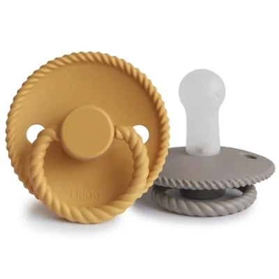 Afbeelding van FRIGG Rope siliconen fopspeen, verpakking van 2 stuks, symmetrische speen in kersenvorm, BPA vrij, gemaakt Denemarken, (Honey Gold/Portobello, maat 2, 6 18 maanden)