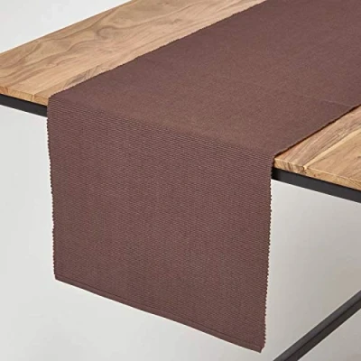 Afbeelding van Homescapes tafelloper gemaakt van 100% katoen, bruin