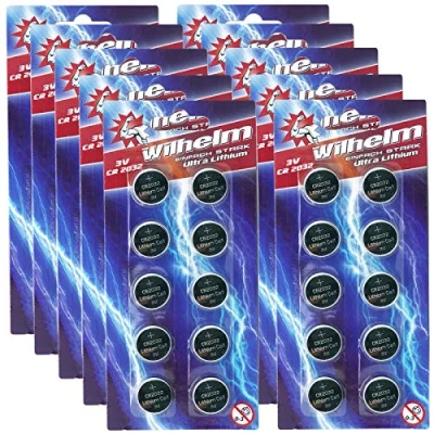 Afbeelding van 100 x CR2032 Wilhelm blisterverpakking knoopcelbatterij lithium 3V CR 2032