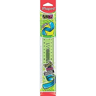 Afbeelding van Maped Twist&#039;n Flex Platte liniaal, zacht, speels en onbreekbaar, 20 cm, dubbele schaal, kleur: groen
