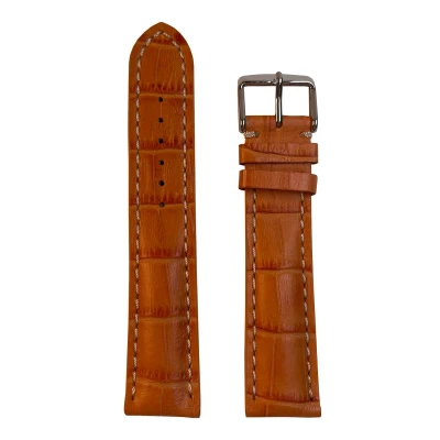 Afbeelding van Horlogeband 22mm Oranje ( Dik ) Echt leer in croco print Roestvrijstalen gesp