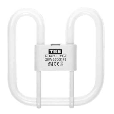 Afbeelding van TBE Lighting Spaarlampen, 28 W, 2D, 4 pins, DD fluorescentielampen, GR10q, polig, lange levensduur, koudwit, 3500 K (1 stuk).