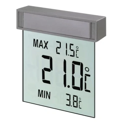 Afbeelding van TFA Dostmann Digitale raamthermometer Vision , 30.1025, groot display voor het aflezen van de buitentemperatuur, maximum en minimum waarden, weerbestendig, zilver, (L) 97 x (B) 22 (H) 105 mm