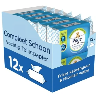 Afbeelding van 1+1 gratis: 12x Page Vochtig Toiletpapier Compleet Schoon 38 stuks