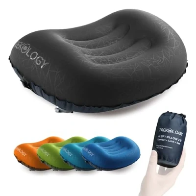 Afbeelding van TREKOLOGY Aluft 2.0 ultralicht opblaasbaar kampeerkussen voor op reis, samendrukbaar, compact, opblaasbaar, comfortabel ergonomisch kussen nek en lendensteun