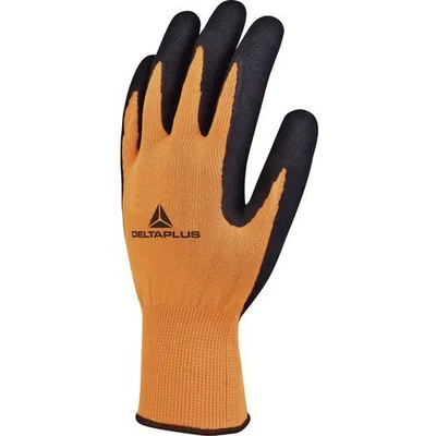 Afbeelding van Deltaplus DPVV733OR10 Gebreide handschoenen, polyester, latexschuimcoating op de handpalm, neonoranje zwart, maat 10