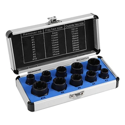 Afbeelding van Moeruitdraaier, dopsleutel 9 19 mm, uitdraaierset, 10 delig, voor het uitdraaien van beschadigde bouten, moeren, uitdraaihulpset