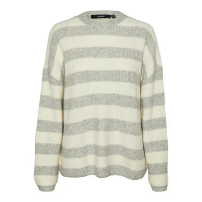 Afbeelding van VERO Moda Dames Vmnatahlie Ls O hals Ga Noos Pullover, Lichtgrijs Melange/Detail:kleine Strepen Berk, M