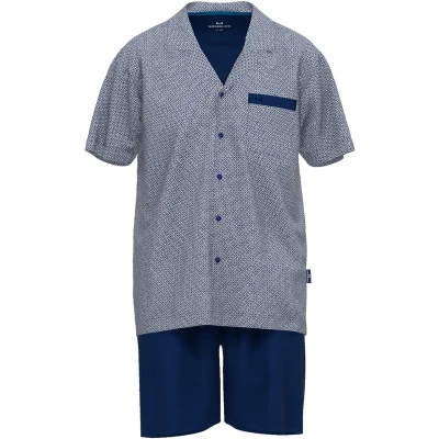 Afbeelding van Gotzburg heren shortama met knoopjes middenblauw mini dessin Maat: 3XL