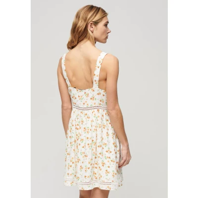 Afbeelding van Superdry Vrouwen Cami Jurk met V hals en Kanten Afwerking Wit Grootte: 36