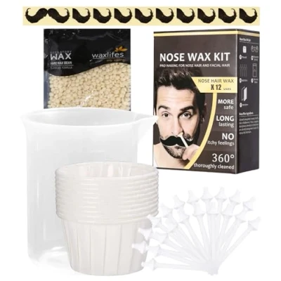 Afbeelding van Neuswax Kit, veilig en handig voor het verwijderen van neushaar, 100g neuswas, 20 nozzles, 10 containers baardsjablonen, veilig, snel pijnloos Waxing neus zowel mannen als vrouwen