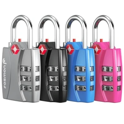 Afbeelding van Fosmon TSA geaccepteerde bagagesloten, (4 pack) Open Alert Indicator 3 cijferige combinatie hangslot codes met legering lichaam voor reistas, pakkoffer, kluisjes, sportschool, fietssloten zwart,