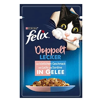 Afbeelding van FELIX Zo goed als het eruit ziet dubbel lekker kattenvoer nat in gelei, met zalm &amp; sardine, 26 stuks (26 x 85 g)