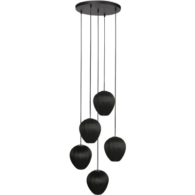 Afbeelding van Steinhauer 5 lichts hanglamp HaloSwap rond zwart en zwarte kappen 4282ZW