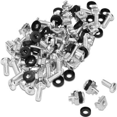 Afbeelding van kwmobile M6 kooimoeren 50 stuks Stalen kooimoerenset Inclusief schroeven en sluitringen Voor 10 inch of 19 serverkasten Zilver