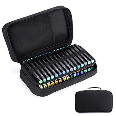 Afbeelding van BTSKY Art Marker Draagtas Lipstick Organizer 60 Slots Canvas Ritssluiting Markers Opslag voor Copic Prismacolor Touch Spectrum Noir Paint Sharpie Markers, Lege Portemonnee Alleen (Zwart)