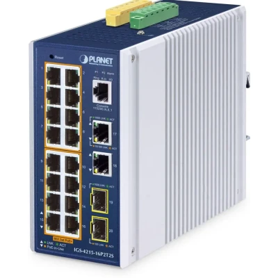 Afbeelding van Planet Switch indus 16 Giga PoE +2 + 2SFP L2/L4 320W (18 Havens), Netwerkschakelaar, Blauw