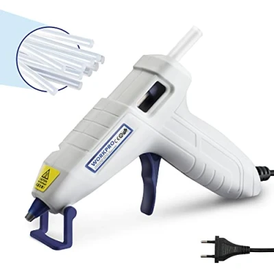 Afbeelding van WORKPRO Lijmpistool, lijmpistool met 20 lijmsticks 7x100 mm, 2 3 minuten snelle opwarming, voor doe het zelf, handwerk, kunst en reparatie, wit/blauw