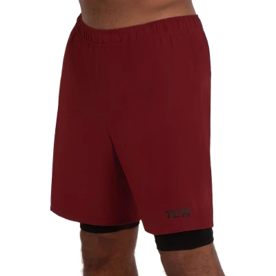 Afbeelding van TCA Mannen Ultra 2 in 1 Hardloop Gym Shorts met Ritszakje Rood/Zwart (Ritszak achterzijde), XL