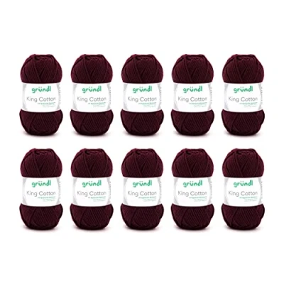 Afbeelding van Gründl King Cotton (zacht en volumineus brei haakgaren van 55% polyacryl 45% katoen, 50 g/78 m, naalddikte: 6 7, 10 x g), bordeauxrood