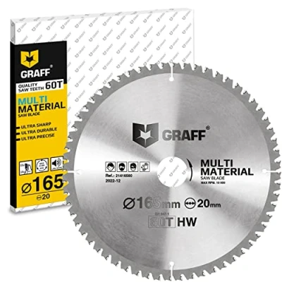 Afbeelding van GRAFF Zaagblad van 165 x 20 mm voor Hout Aluminium Laminaat Kunststof Cirkelzaagblad compatibel met Kapzaag Wisselzaag Tafelzaag Accucirkelzaag Professional Multi