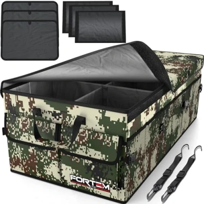 Afbeelding van FORTEM Auto Organizer, Kofferbak Achterbak Opvouwbare Organizer met Compartimenten, Antislip Bodem, Verstelbare Bevestigingsriempjes, Zacht Deksel (Woud, X Large)
