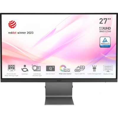 Afbeelding van MSI Modern MD271UL LCD monitor Energielabel F (A G) 68.6 cm (27 inch) 3840 x 2160 Pixel 16:9 4 ms HDMI, DisplayPort, USB C, Hoofdtelefoonaansluiting IPS