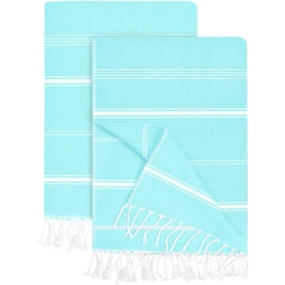 Afbeelding van Utopia Towels (2 Pak) Turkse Strandhanddoek (100 x 180 CMs) 100% Katoen (Aqua)